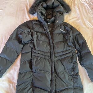 Columbia Charcoal Puffer Coat with Faux Fur Hood